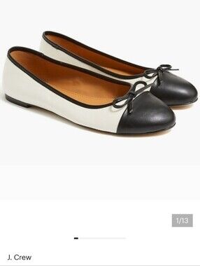 J Crew Captoe Ballet Flats Two Tone Colorblock Leather Ladylike Bow Shoes Size 9